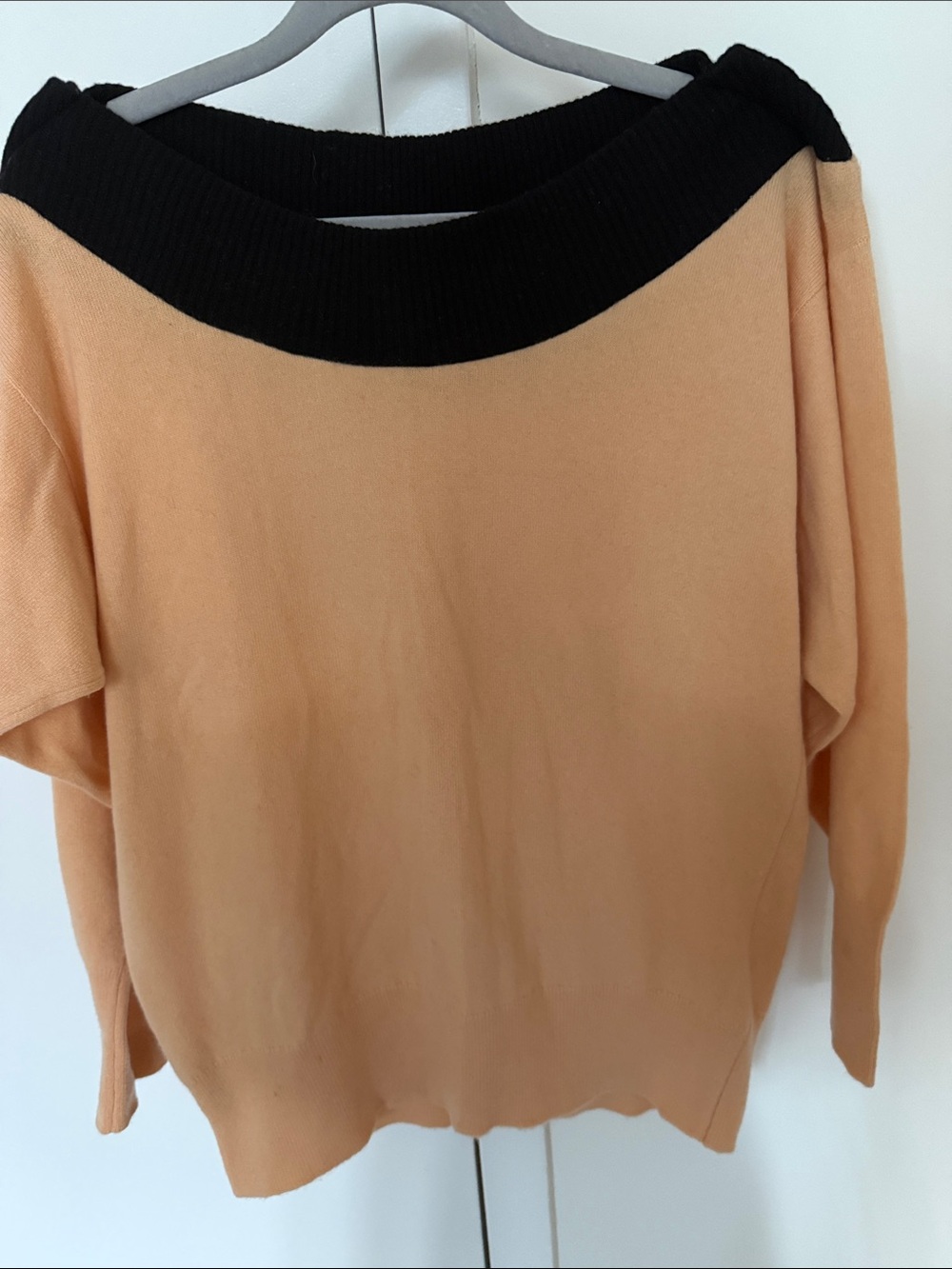 Vintage Lanvin Scottish Cashmere Sweater with Dolman 3/4 Sleeve. Navy/Peach.